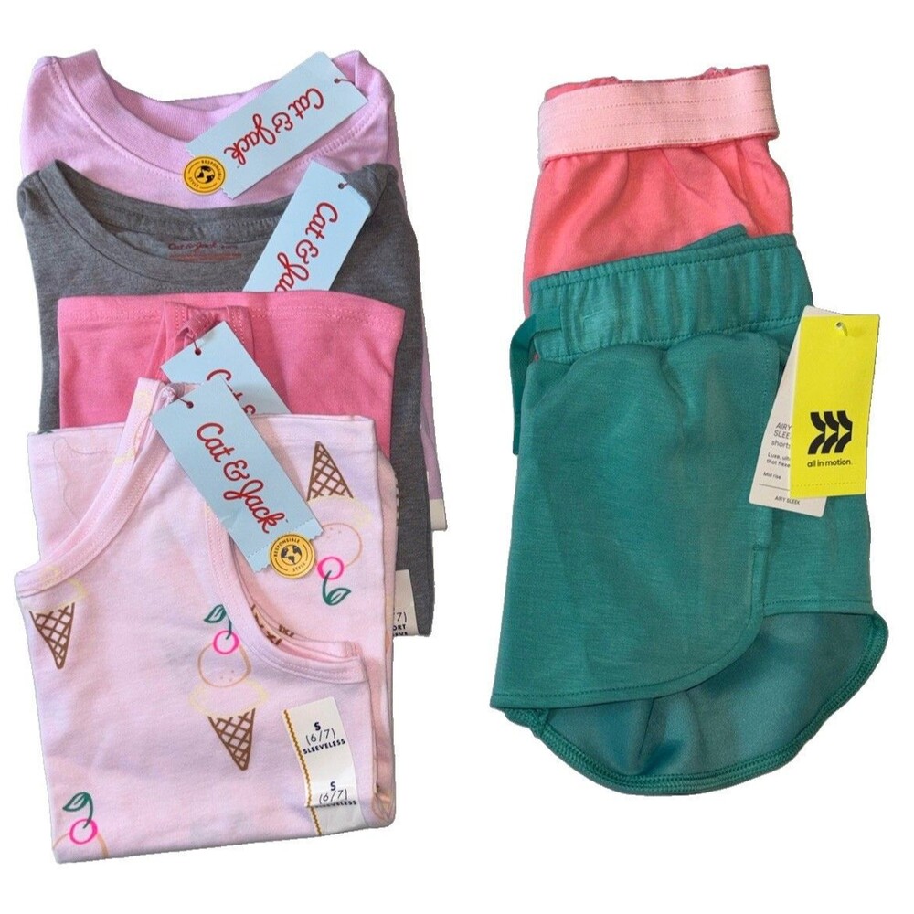 Cat & Jack All In Motion Wonder Nation Girl’s 6/7 Clothing Lot 6pcs NWT